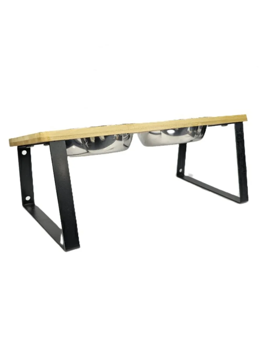 Elevated Dog Bowls with Wood Stand & Stainless Steel Pet Food Water Feeder